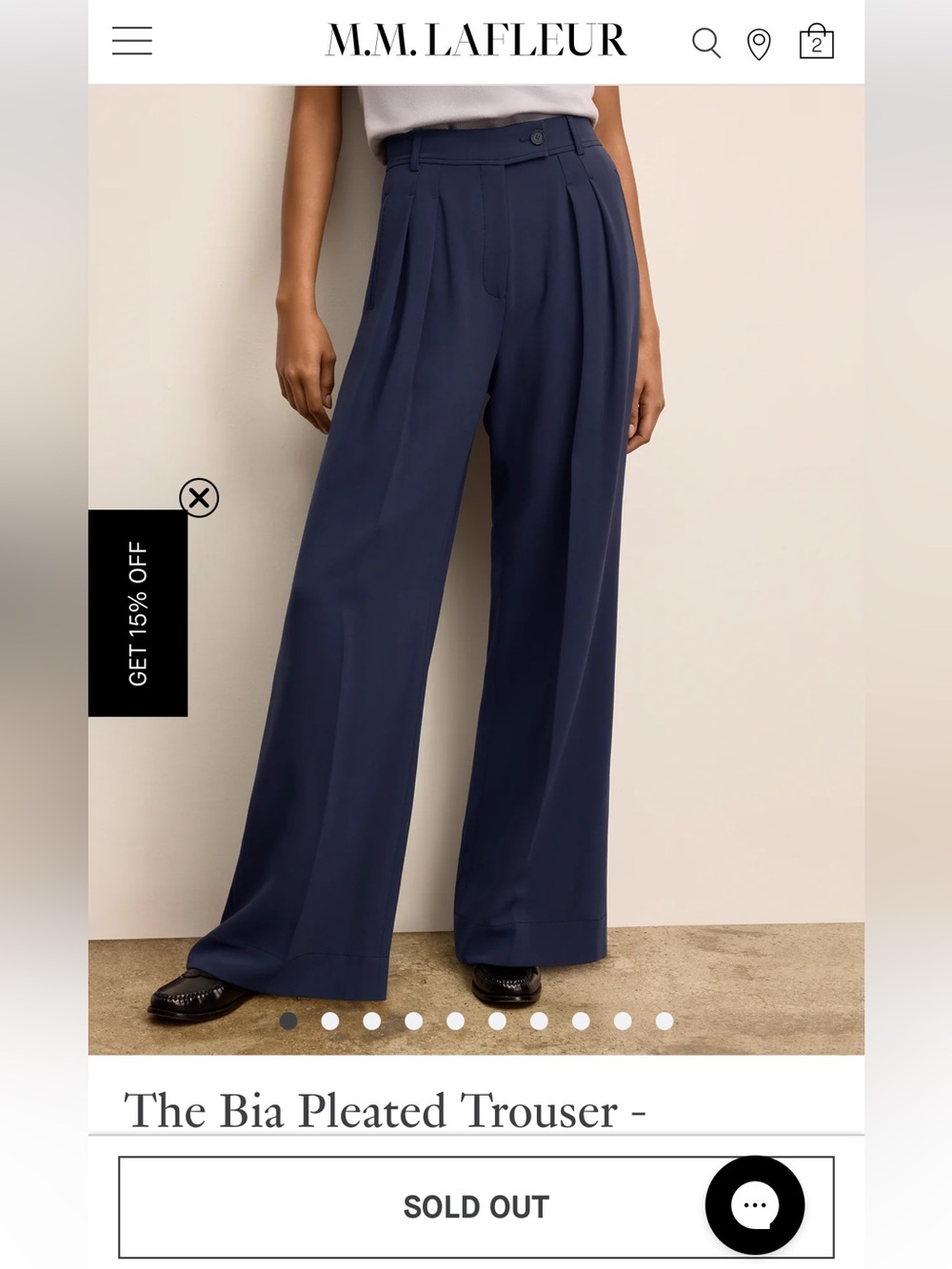MM Lafleur Wide-Leg Pleated Trousers in Navy